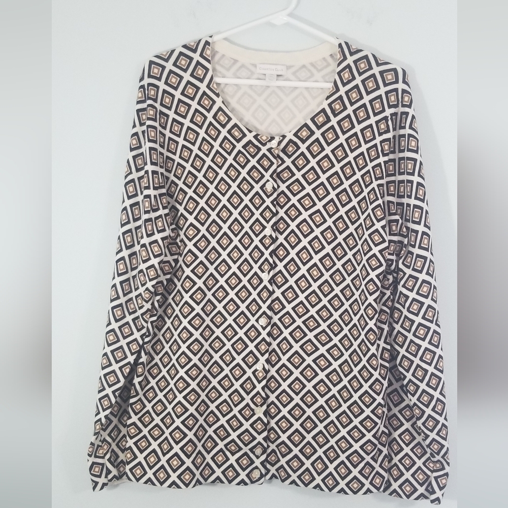 Charter Club XXL Cardigan Sweater. Button Down. Long Sleeve. Diamond Pattern.